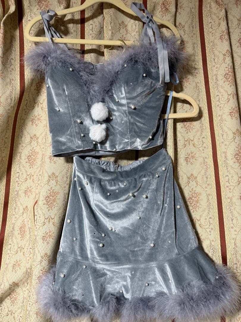 sugar ベロアセットアップフレアミニサンタ ブルー