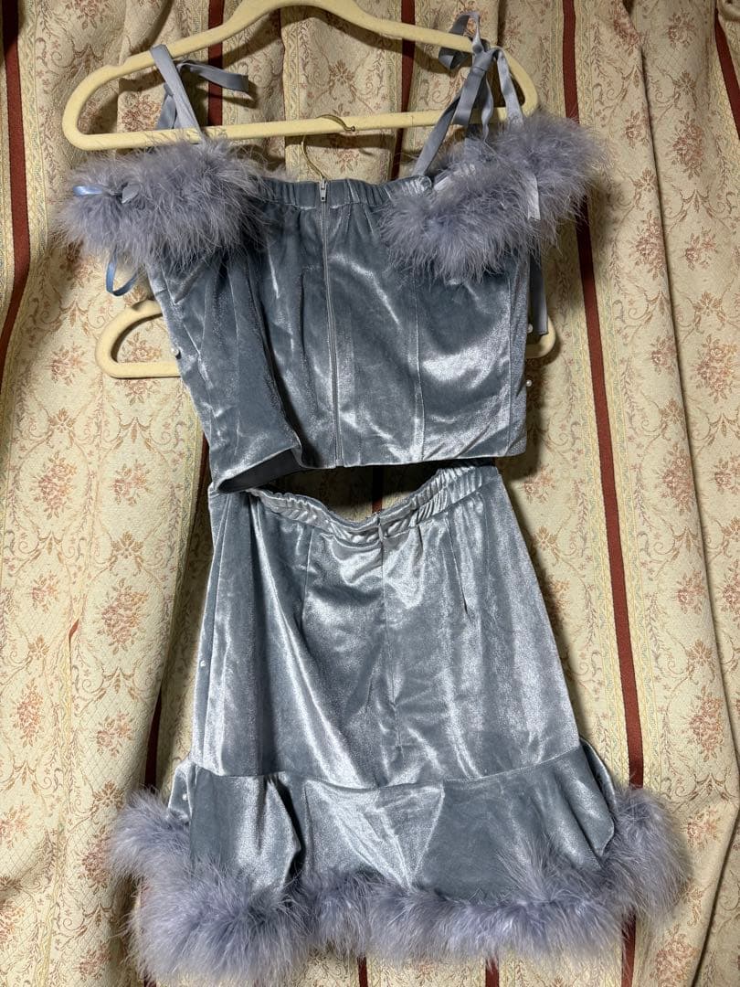 sugar ベロアセットアップフレアミニサンタ ブルー