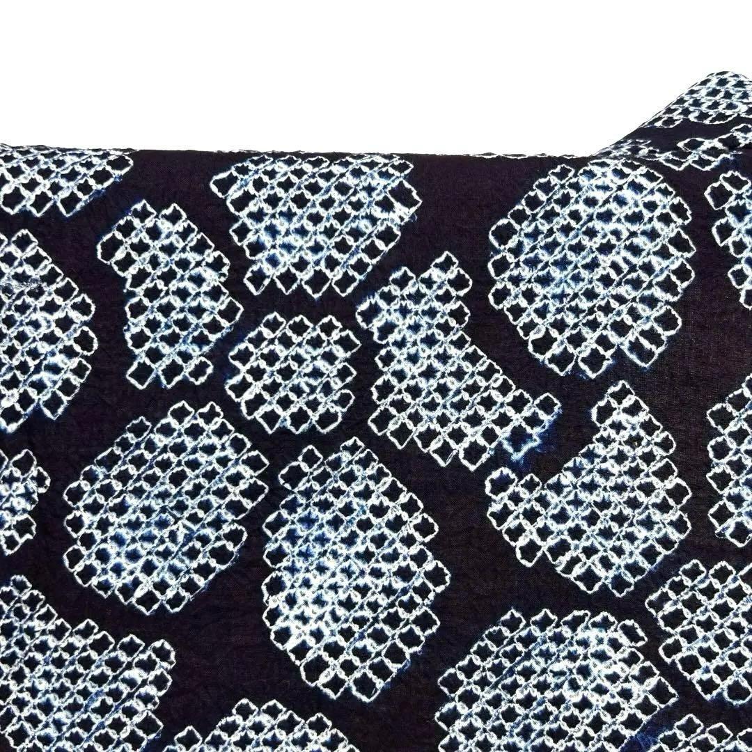 浴衣　有松鳴海絞り　花模様　ネイビー系　着物　054w d