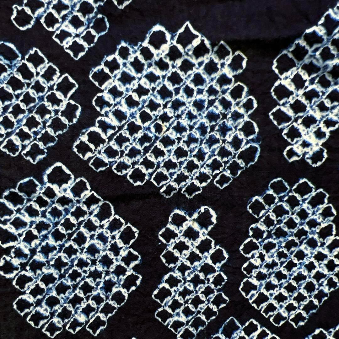 浴衣　有松鳴海絞り　花模様　ネイビー系　着物　054w d