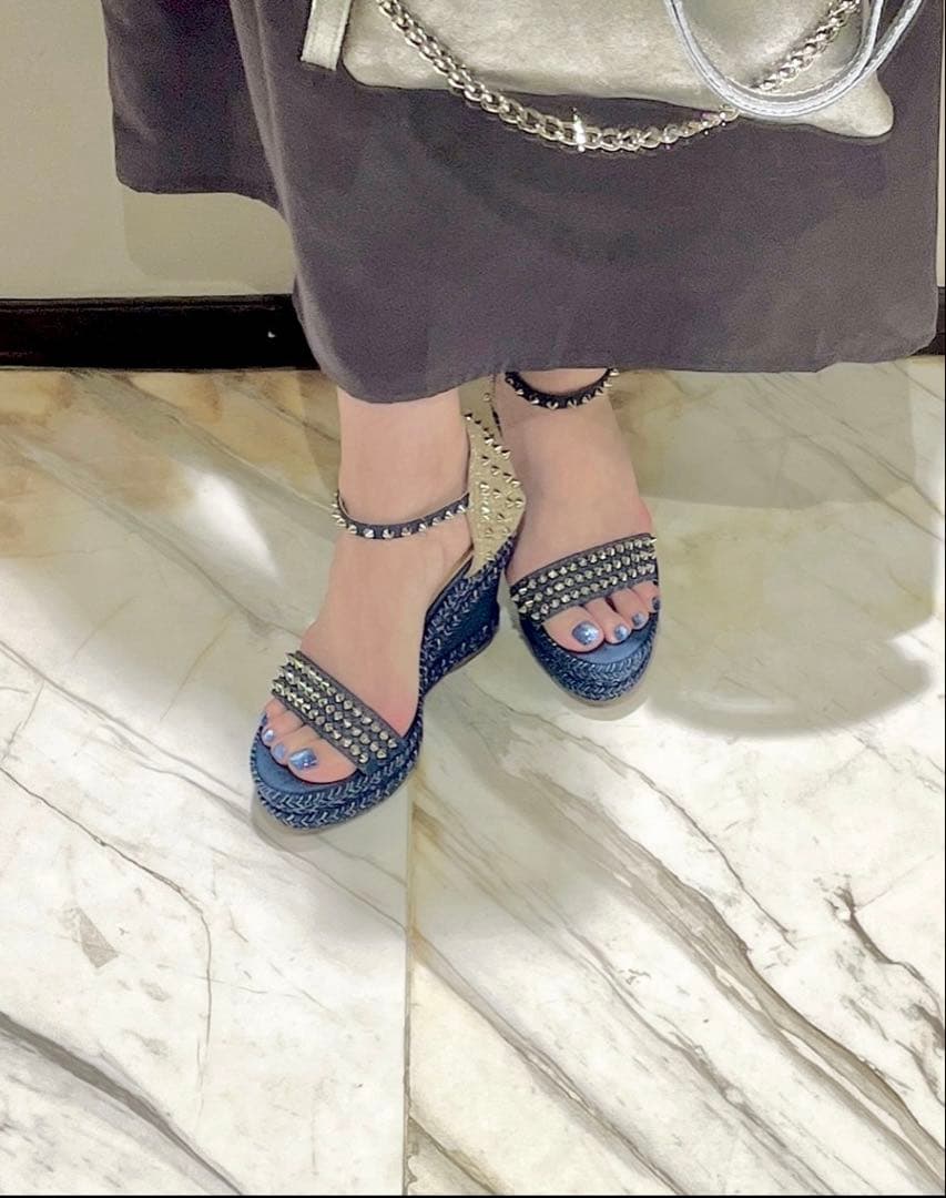 【再】Christian Louboutinデニムサンダル38