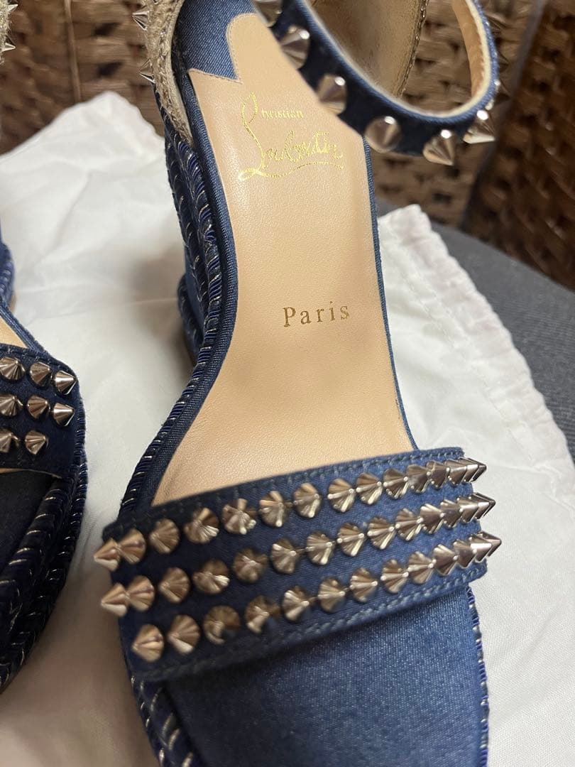 【再】Christian Louboutinデニムサンダル38