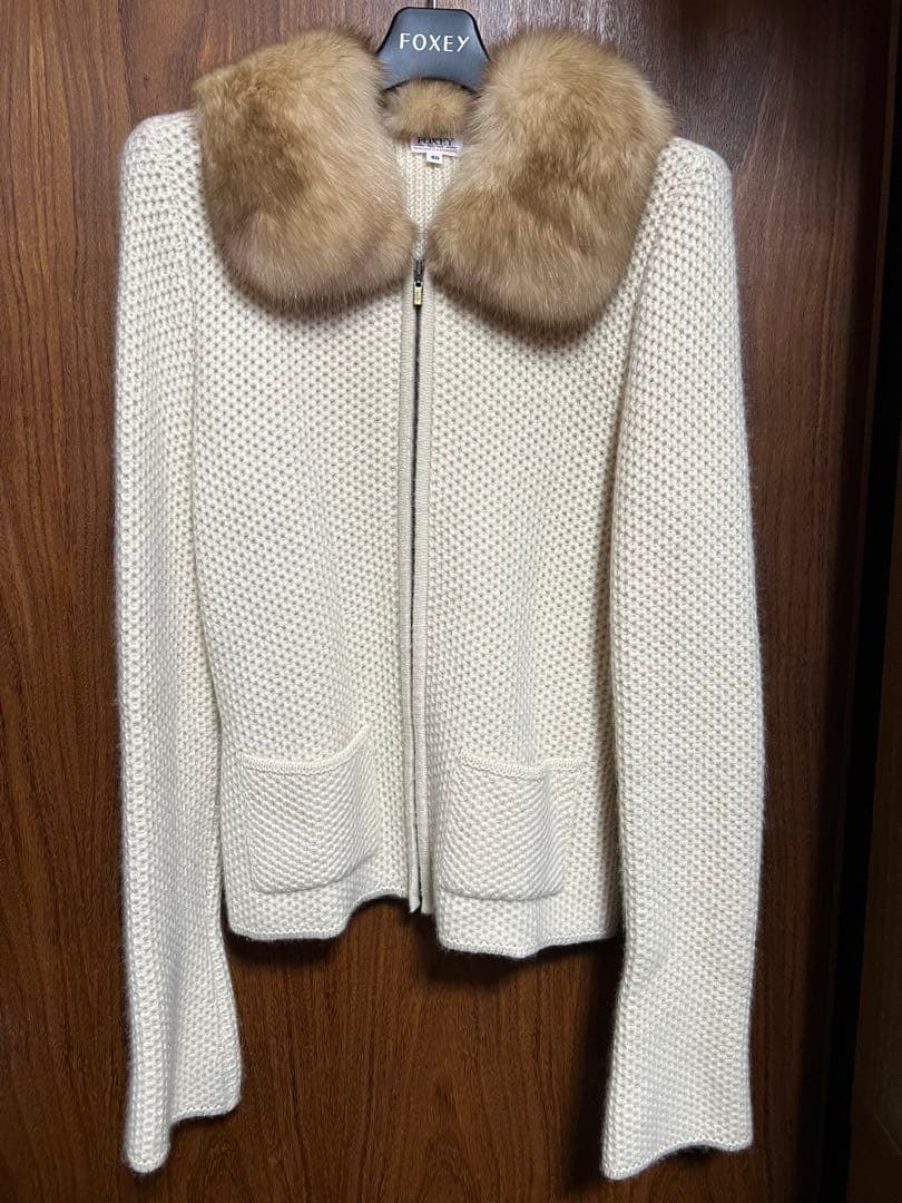 FOXEY カシミヤ100% ファー付きジャケット