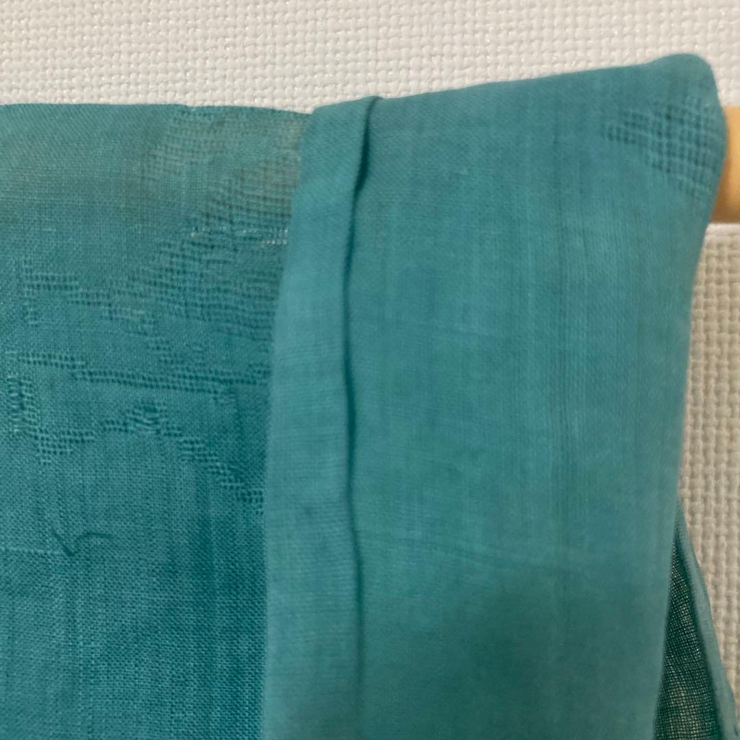 本麻　洗える長襦袢　カラー襦袢　エメラルドグリーン　楓模様　リサイクル　管理tn