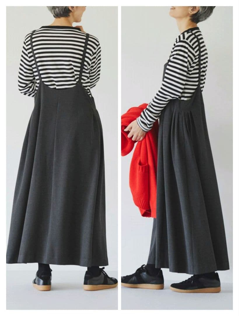 北欧、暮らしの道具店 サイドタックのサロペットスカート チャコール S