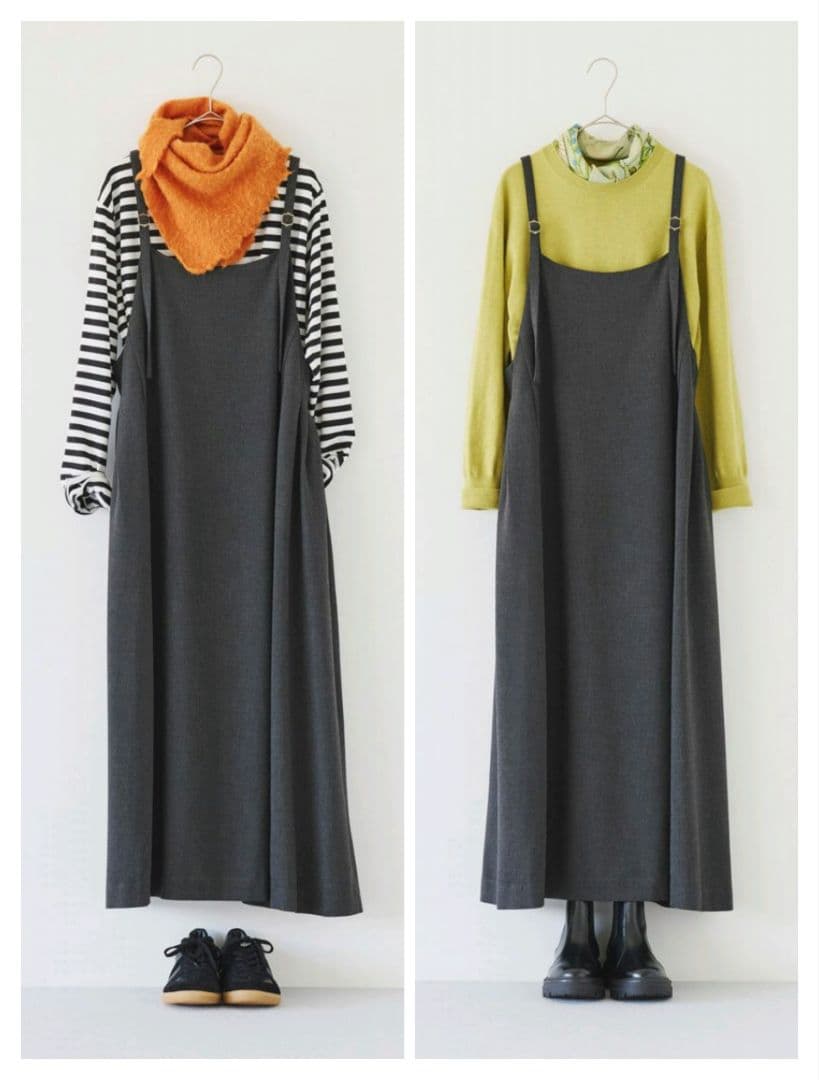 北欧、暮らしの道具店 サイドタックのサロペットスカート チャコール S