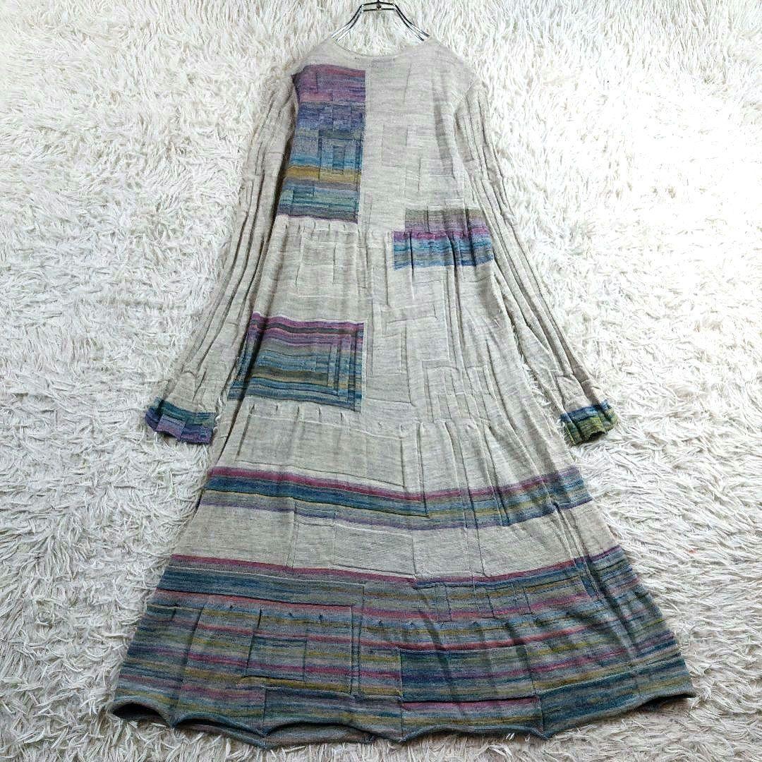 M&KYOKO アルパカ 佐藤繊維マルチカラー 立体感リブニットロングワンピース