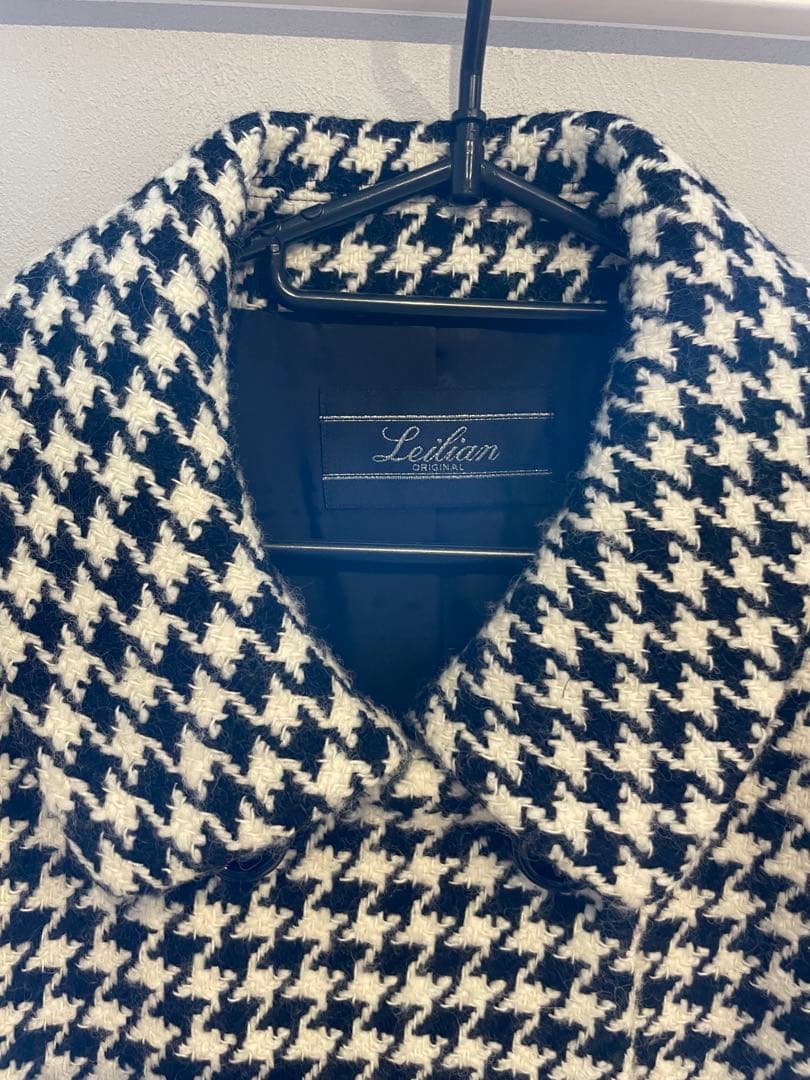 美品11お値下★レリアン上品暖か千鳥格子コート赤いウールスカーフおまけ