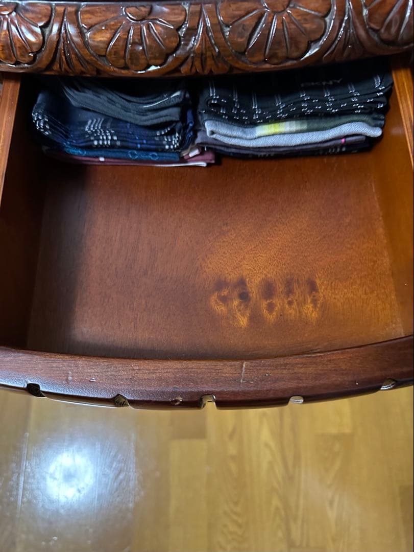 木製彫刻装飾コンソールテーブル 引き出し付き