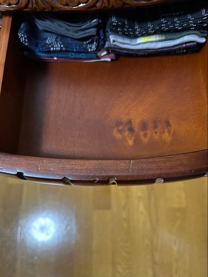 木製彫刻装飾コンソールテーブル 引き出し付き