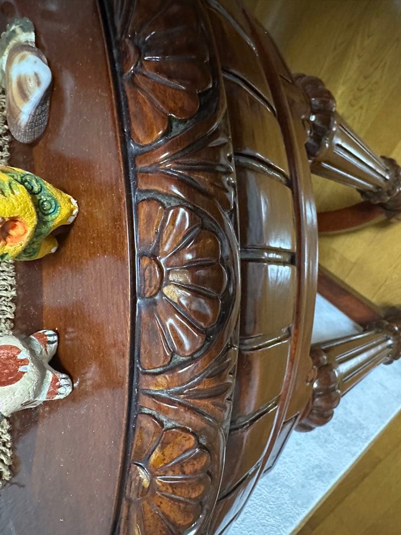 木製彫刻装飾コンソールテーブル 引き出し付き