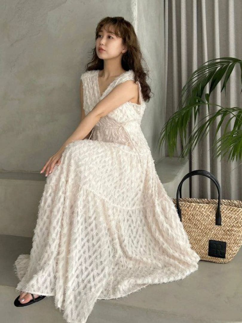 FRAY I.D フレイアイディー　フリンジジャガードカシュクールワンピース