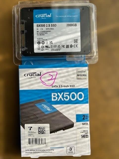Crucial BX500 2000GB SSD + ORICOアダプター
