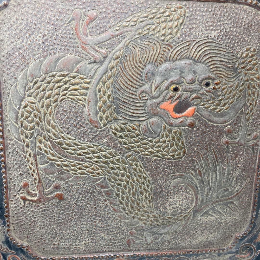 時代　琉球　木彫　盆　33×33㎝　東な7-0304③