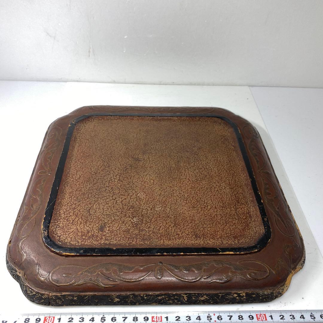 時代　琉球　木彫　盆　33×33㎝　東な7-0304③