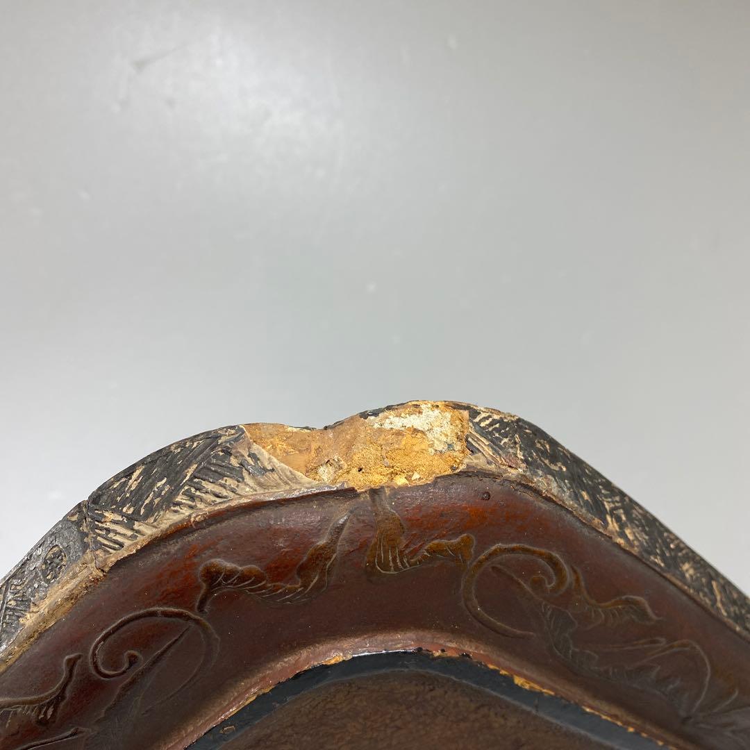 時代　琉球　木彫　盆　33×33㎝　東な7-0304③