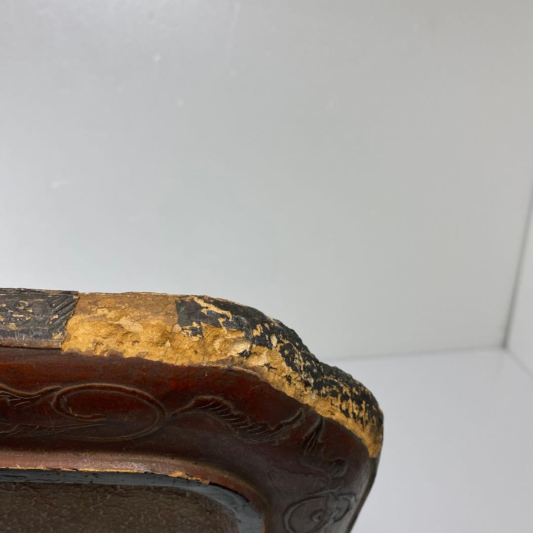 時代　琉球　木彫　盆　33×33㎝　東な7-0304③