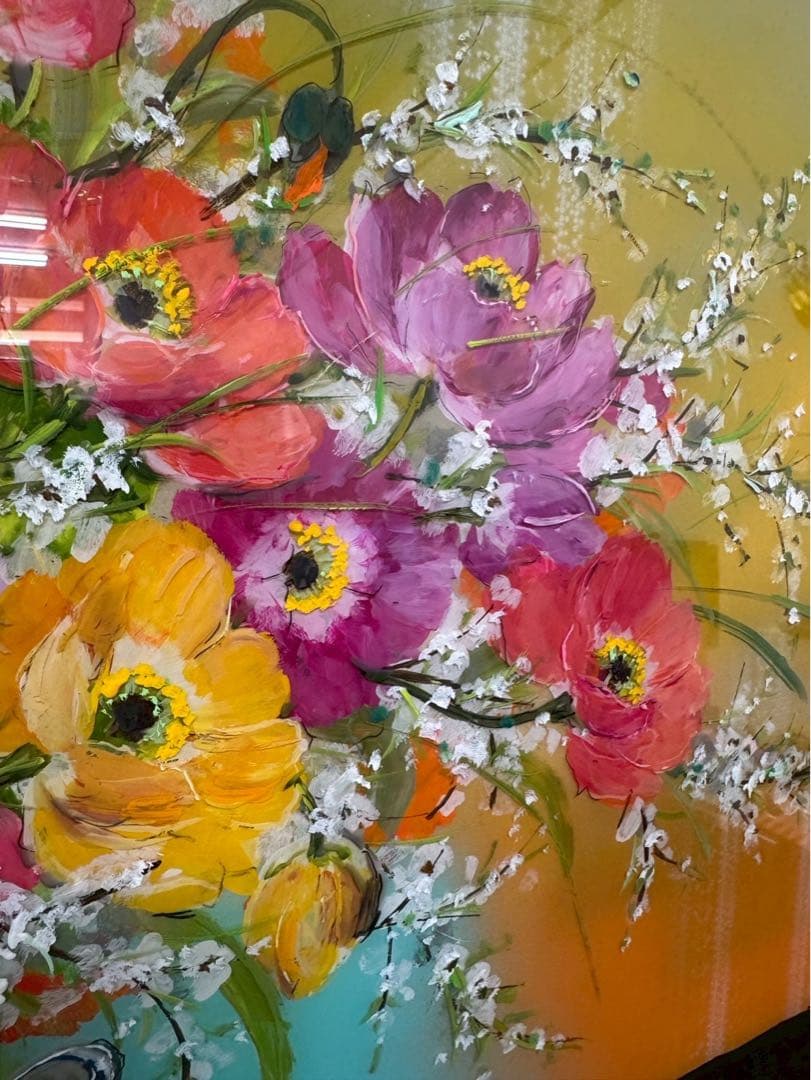 大野剛正　「好日」　アクラス画　ガラス絵　絵画 額装 約110cm×約66cm