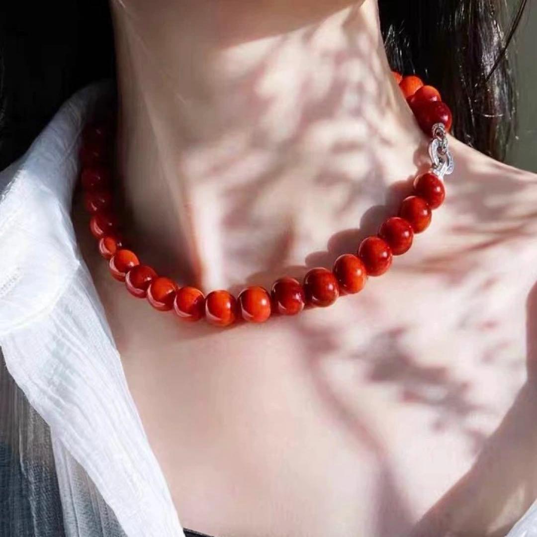 【新品】天然石 レッドアゲート（赤瑪瑙）ネックレス 大玉 幸運 魔除け