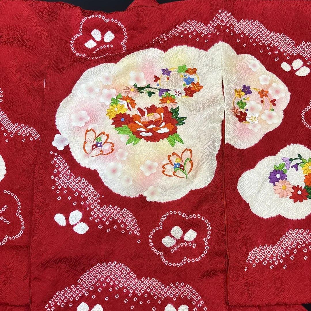 きよみん祝い箱付き絞り染、刺繍美術、桶絞り工芸　新品正絹産着純四季花刺繍文