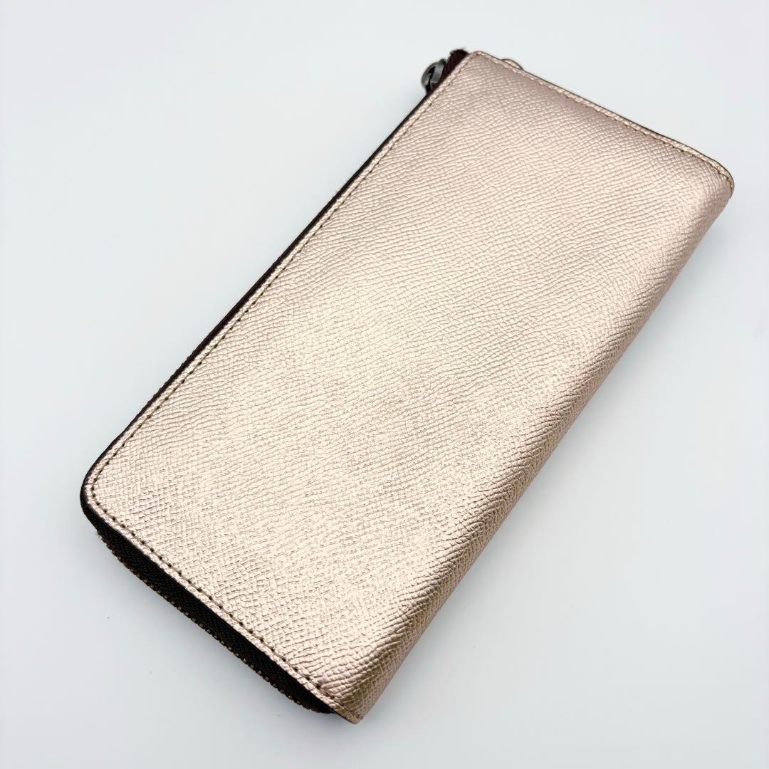 【超美品】COACH コーチ L型ファスナー長財布 メタリック ピンクゴールド