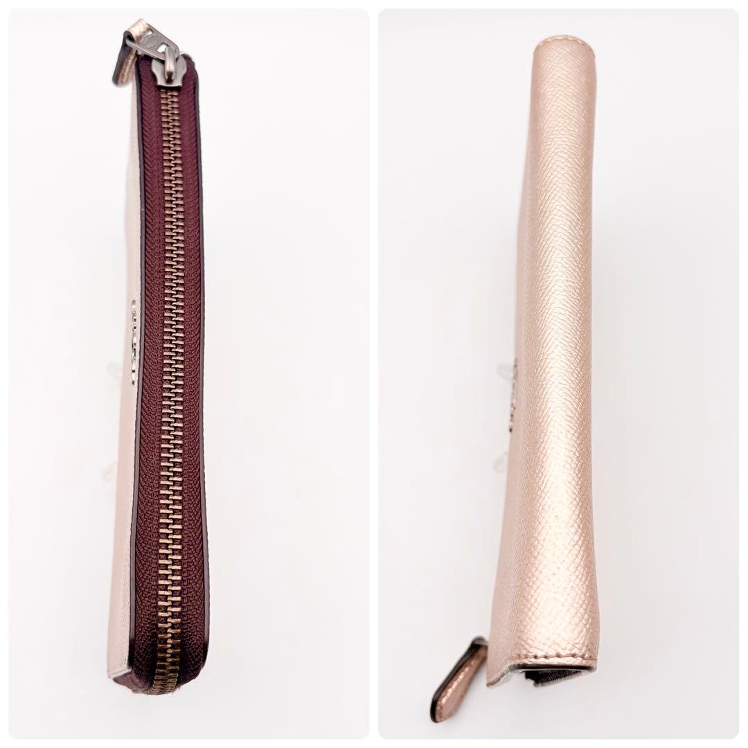 【超美品】COACH コーチ L型ファスナー長財布 メタリック ピンクゴールド