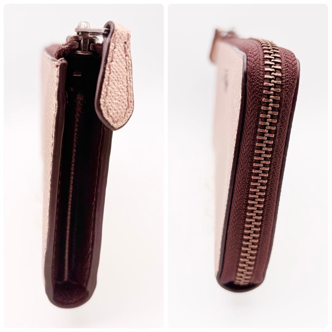 【超美品】COACH コーチ L型ファスナー長財布 メタリック ピンクゴールド