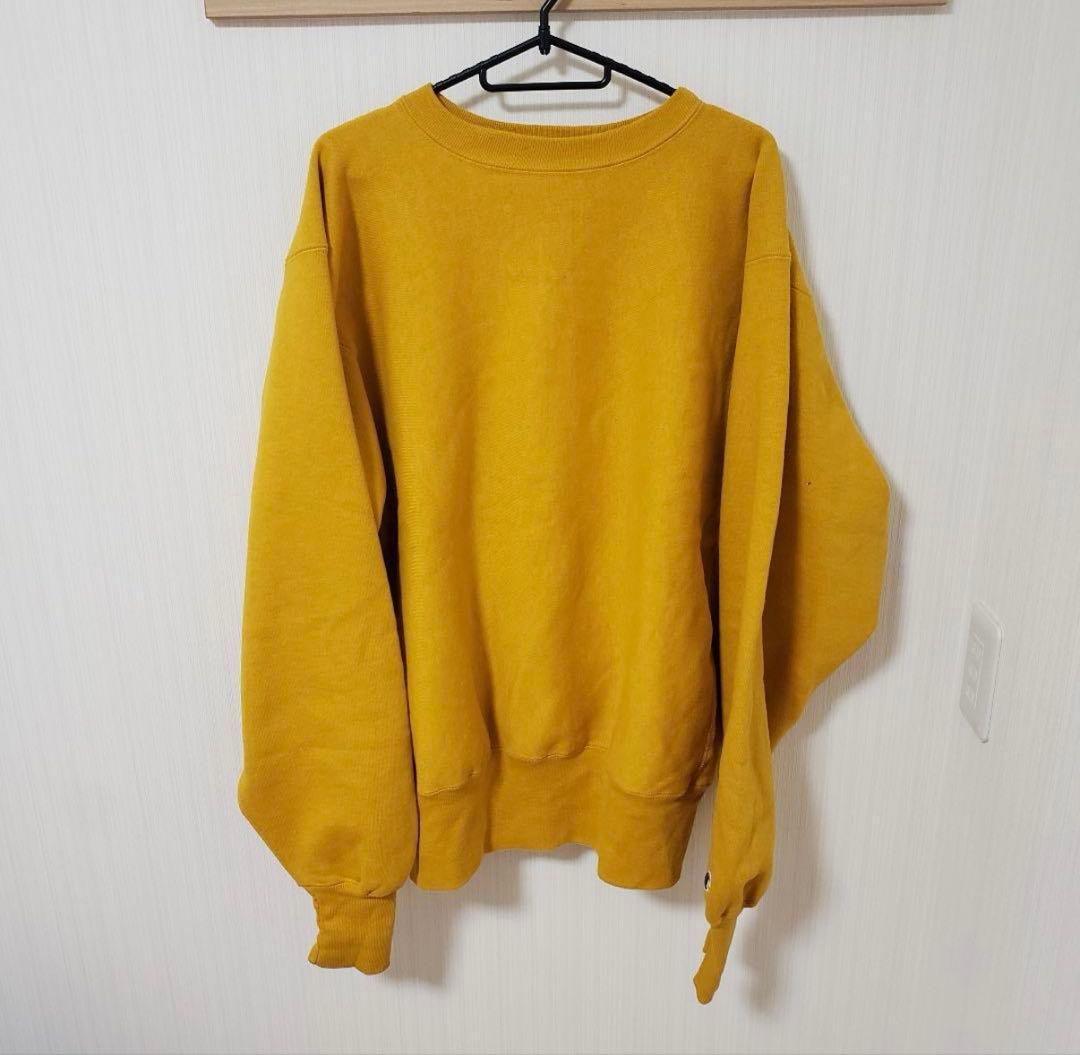 90s チャンピオン　リバースウィーブ　目無し スウェット　マスタード　タグ付