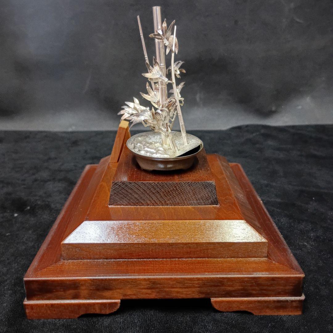 純銀製 竹 彫刻 光則作 ガラスケース付き 置物 竹盆栽