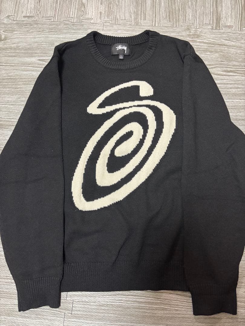 Stussy スワールロゴ ニットセーター L ブラック