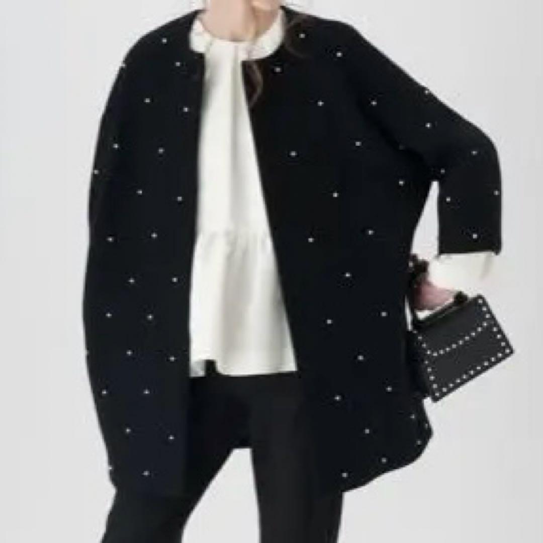 TSURU パールコート　マリコバイオイカワ　ノーカラー　ウールコート　黒コート