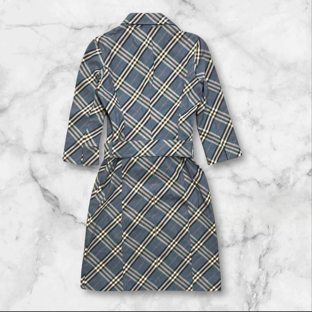 バーバリーブルーレーベルシャツワンピース 38 ブルー ノバチェック ベルト