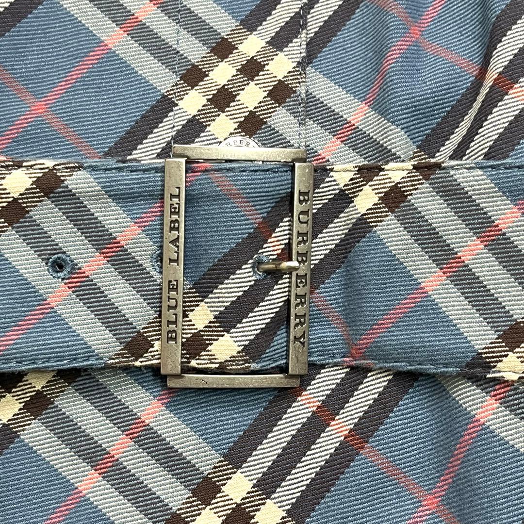 バーバリーブルーレーベルシャツワンピース 38 ブルー ノバチェック ベルト