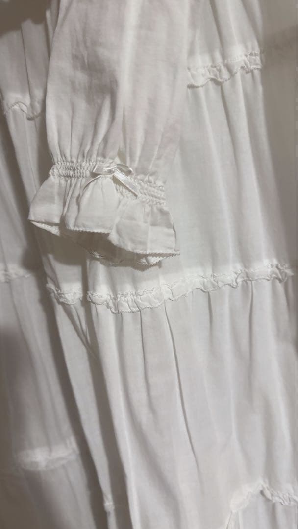 ピンクハウス　ローン　ミディ丈ホワイトフリルティアードワンピース