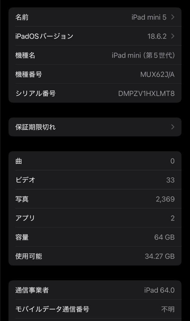 【美品】セルラー BT96% iPad mini 第5世代