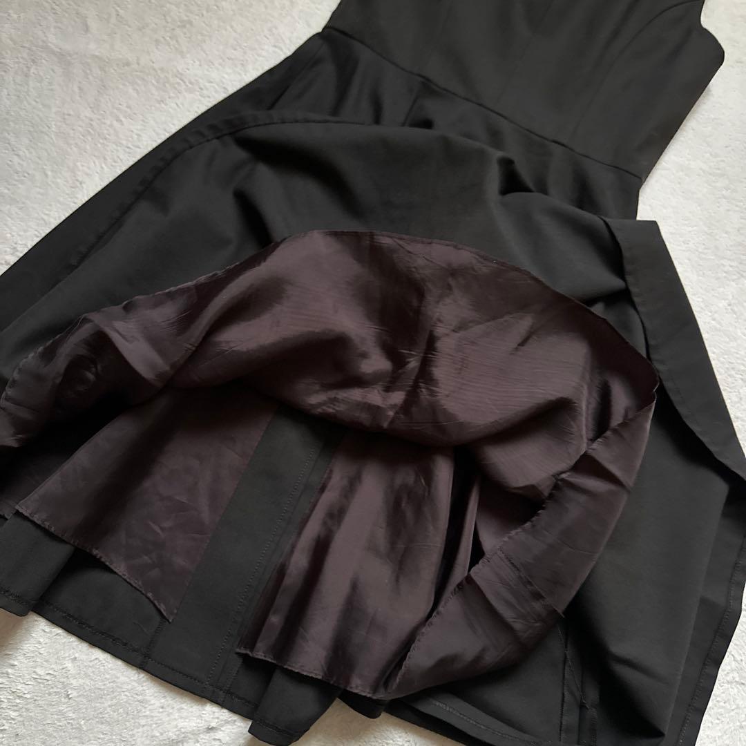 【ルネ】くるみボタン　ストレッチ　フレアワンピース　チャコールグレー