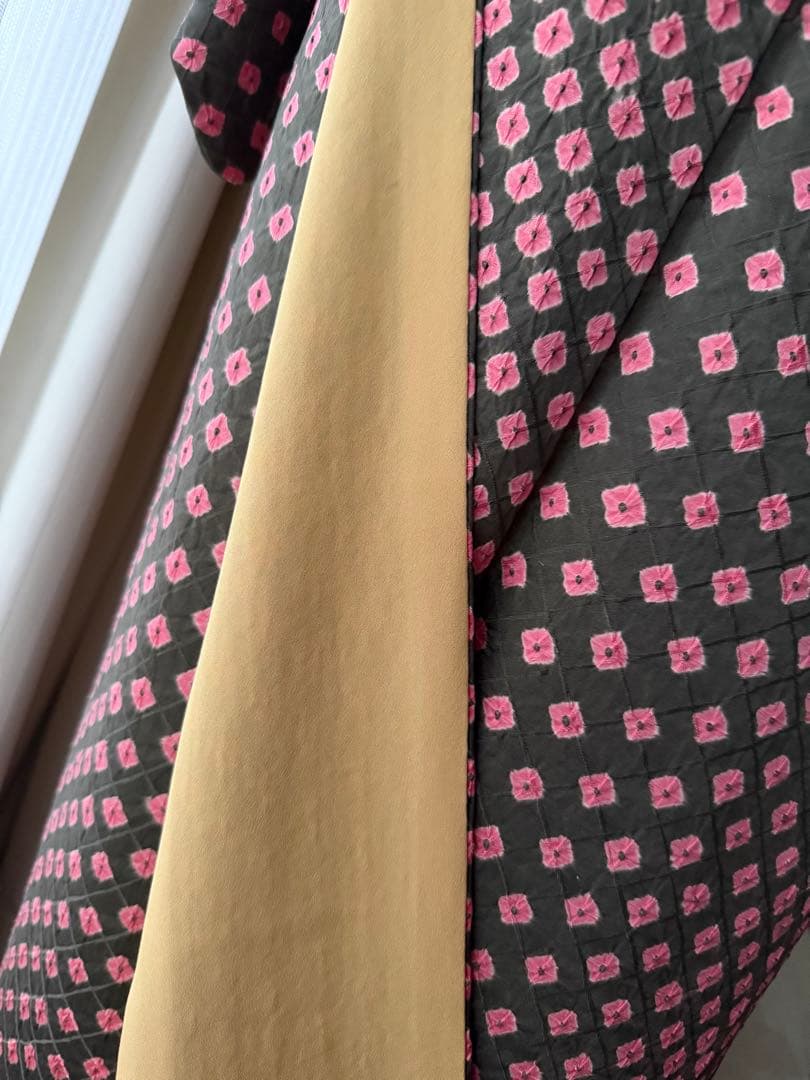 よし 正絹 小紋 着物 チョコブラウン×ピンク 総絞り 単品