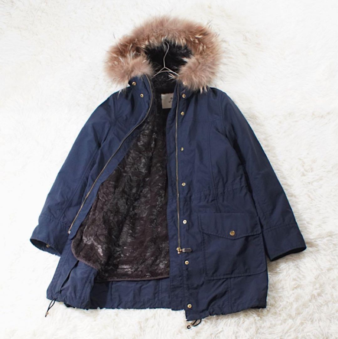 ラクーンファー《ef-de》モッズコート(11) ネイビー ライナー付き 裏ボア