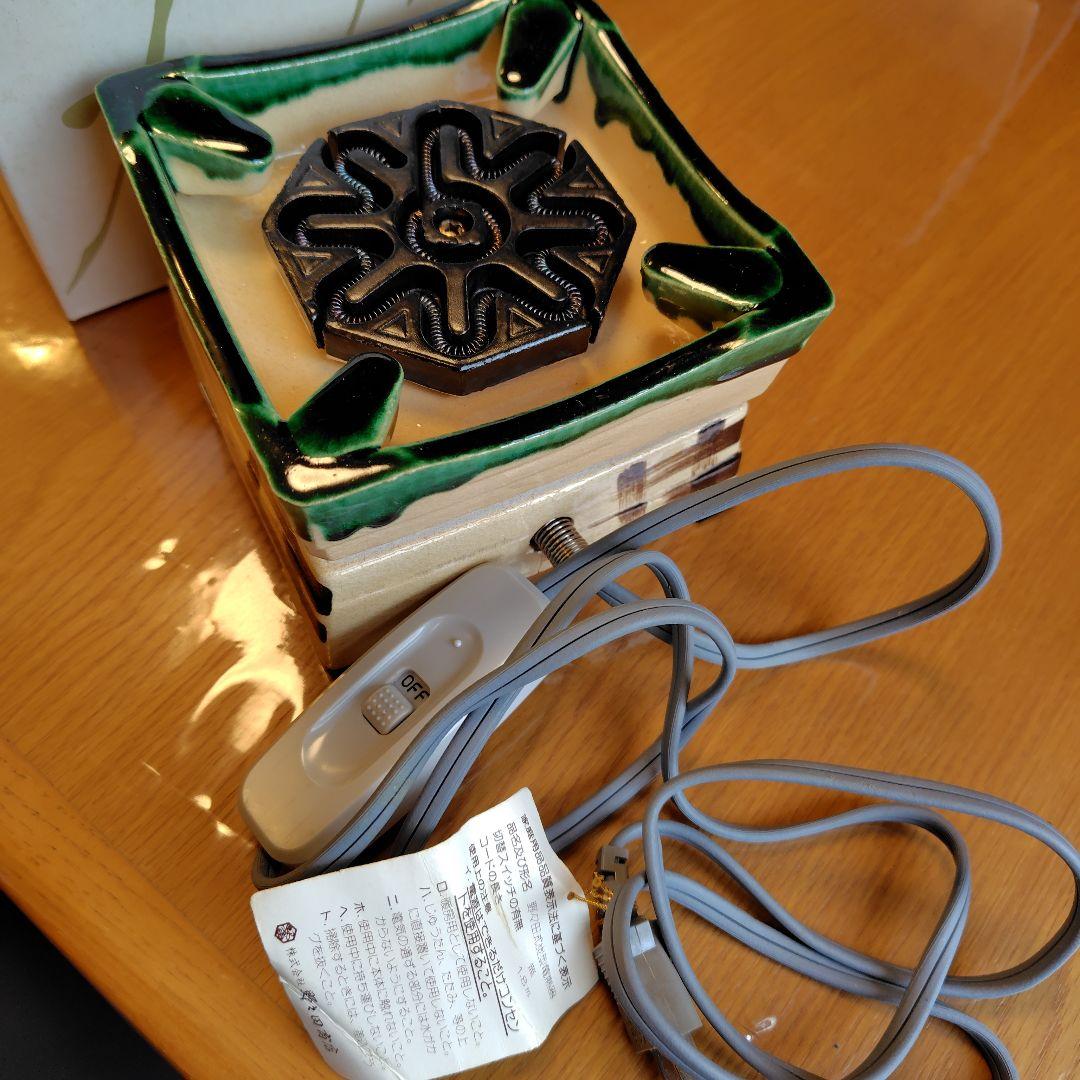 通電動作確認済★[希少・レトロ] 野々田商店 卓上 江戸火鉢 織部 電熱器