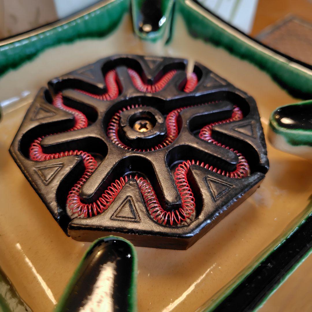 通電動作確認済★[希少・レトロ] 野々田商店 卓上 江戸火鉢 織部 電熱器