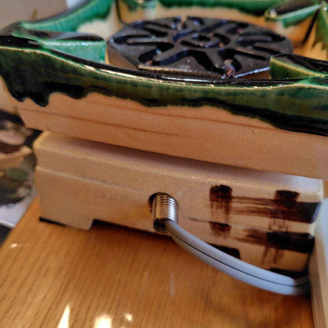 通電動作確認済★[希少・レトロ] 野々田商店 卓上 江戸火鉢 織部 電熱器