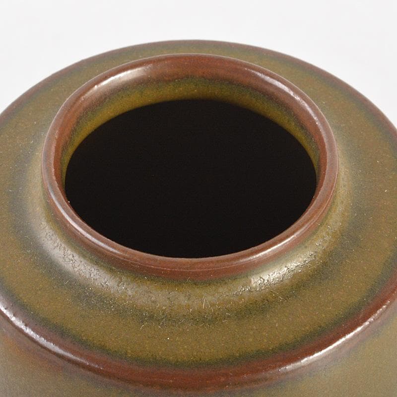 薩摩焼　苗代川焼　荒木幹二郎造　苗代川そば釉　茶入　仕覆付　共箱　V　6603