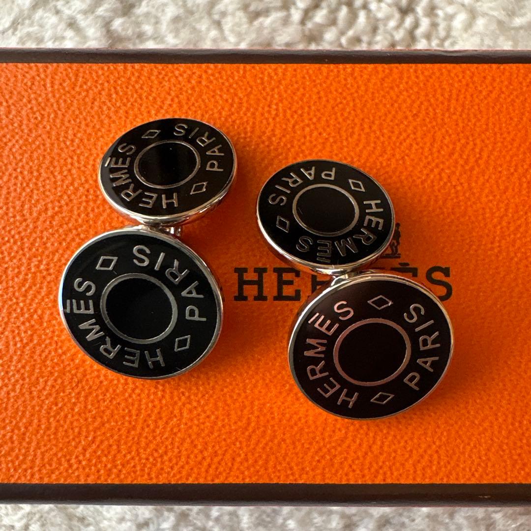 HERMES ブラック カフリンクス チェーン付き