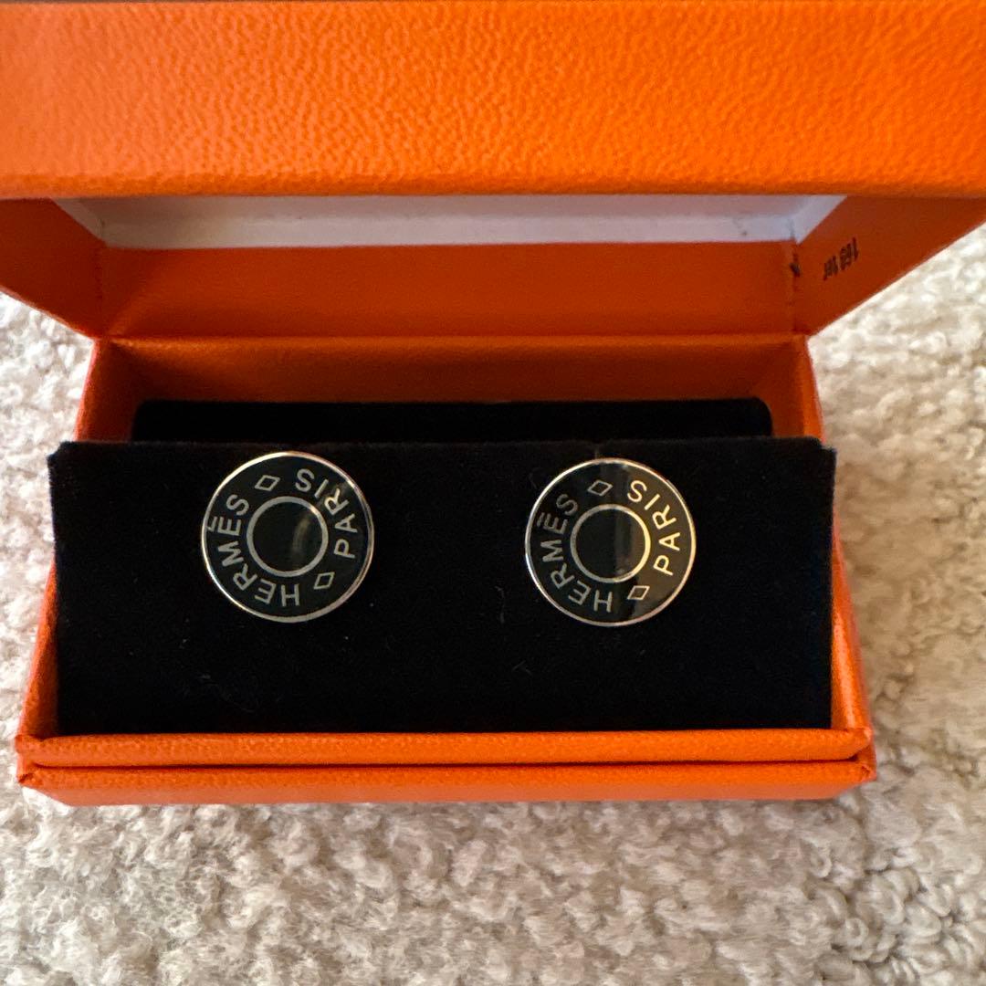 HERMES ブラック カフリンクス チェーン付き