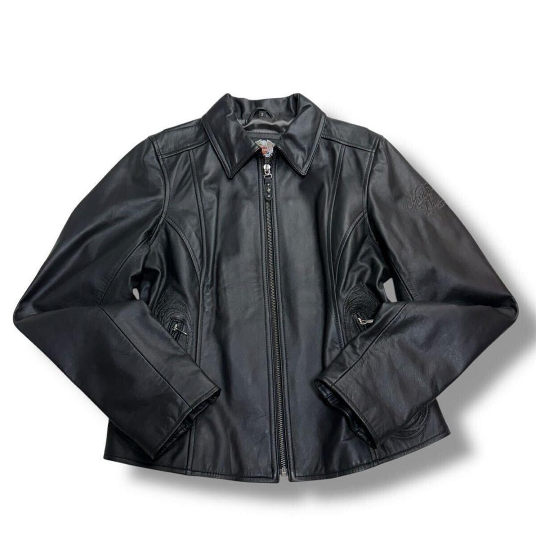 945【極美品】HARLEY DAVIDSON ライダースジャケット刺繍 黒