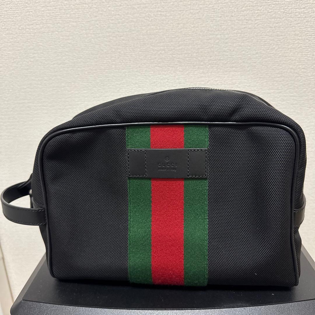 GUCCI シェリーライン　ナイロン×レザー　ブラック　セカンドバッグ　美品