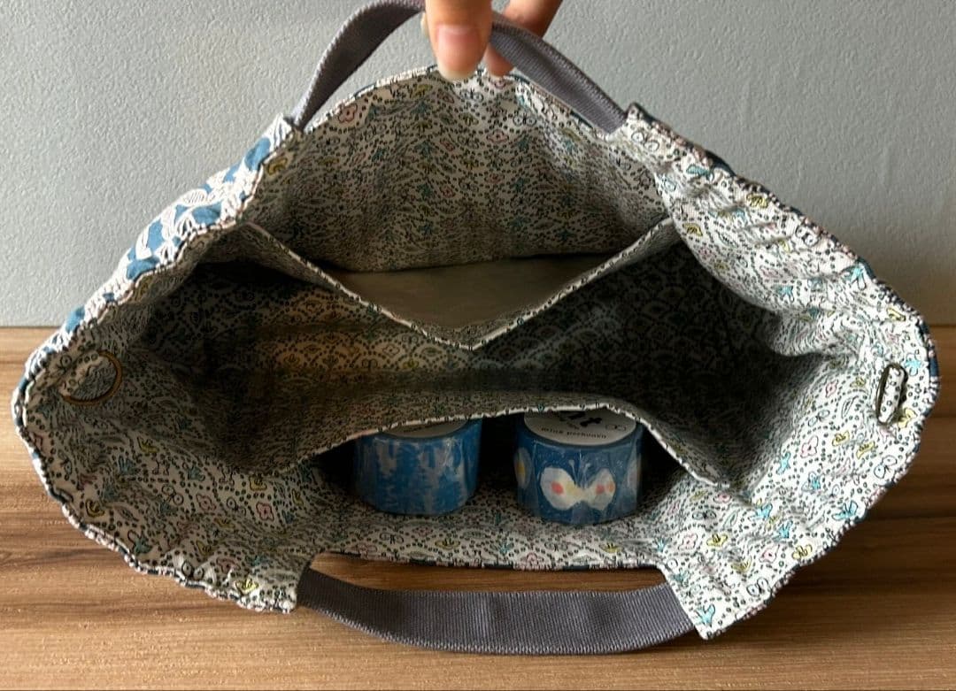 ミナペルホネンハンドメイドシャーリングバッグ（ポンピア、ブルー）