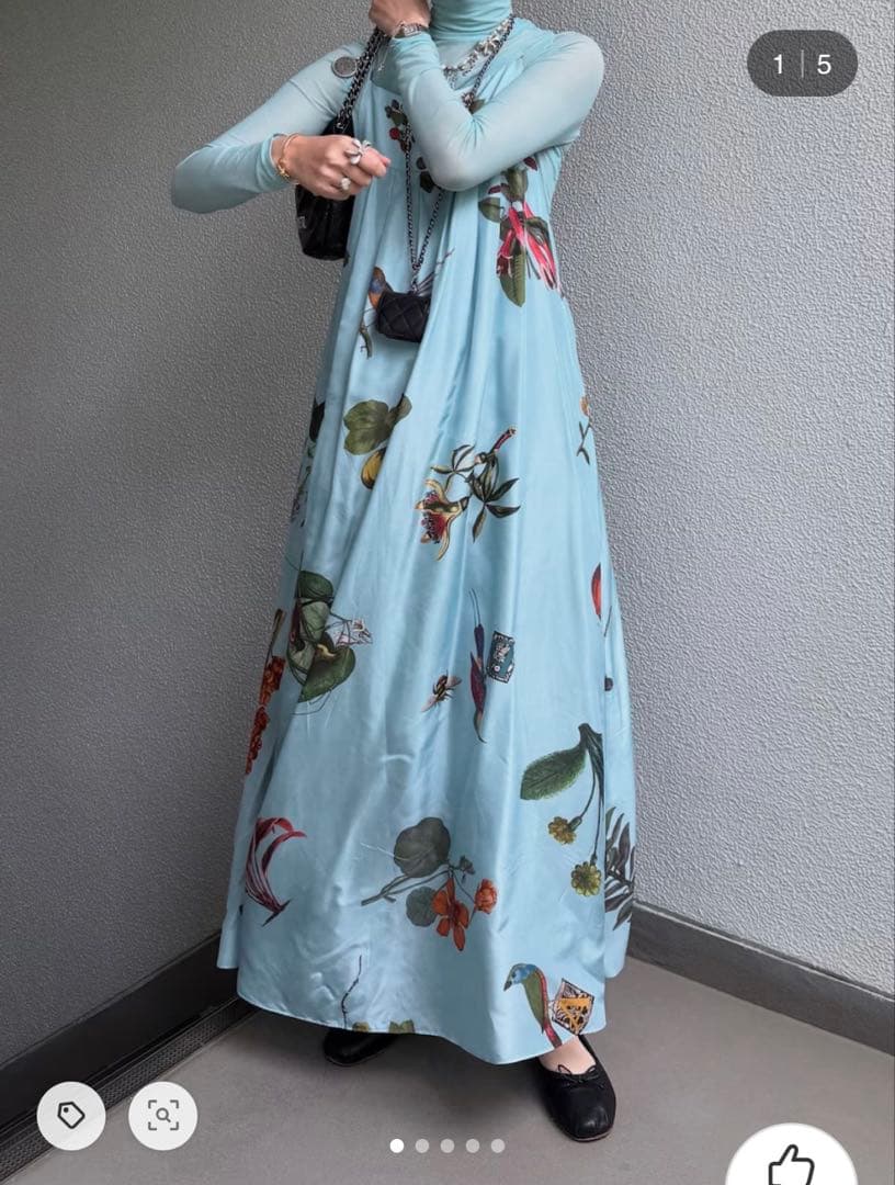 CABaN BIRD SINGING シルク ロングワンピース