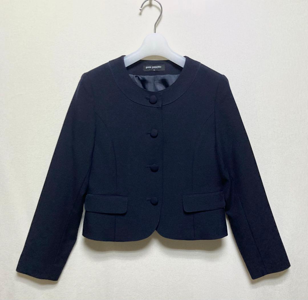 ポンポネット M/150 紺 グレー 受験 卒服 フォーマル ワンピーススーツ