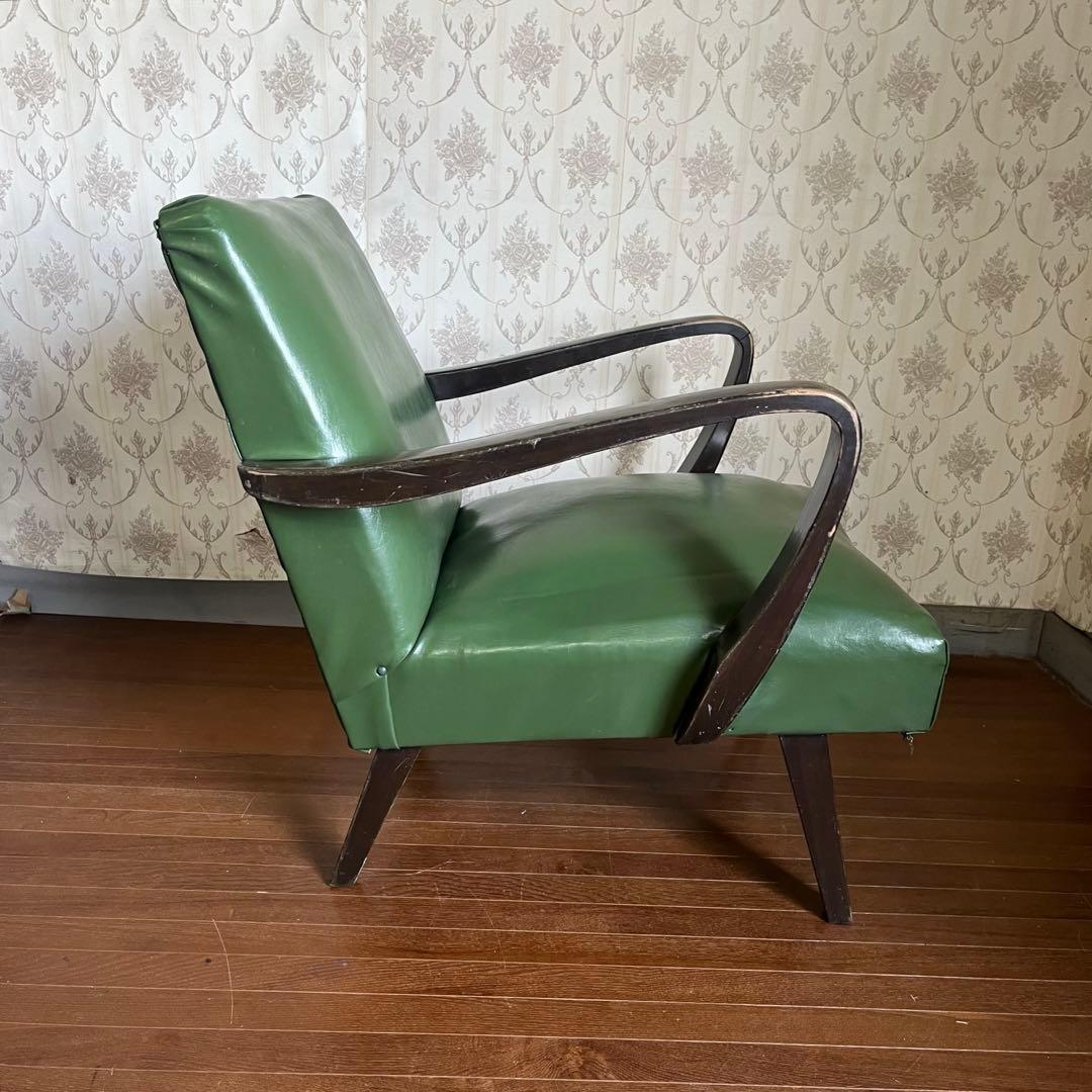 【アンティーク】昭和レトロ レザー アームチェア 一人掛けソファ 椅子 古家具